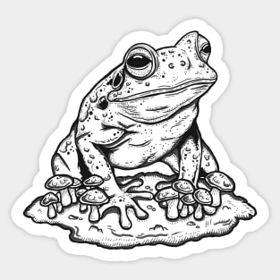 Frog Standing On Stone With Mushroom Sticker